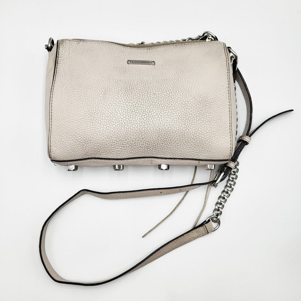 Rebecca Minkoff Cream Pebbled Leather Zipper Crossbody Shoulder Bag Adjustable
